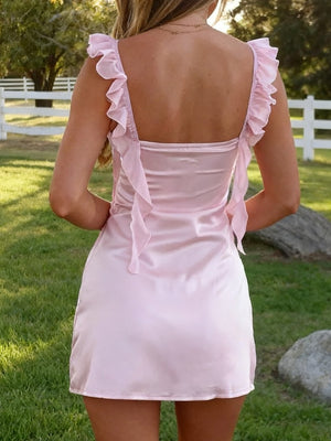 Sheath Straps Ruffles Short/Mini Silk Like Satin Dress