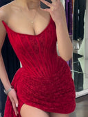 Sheath Straight Pleated Short/Mini Lace Corset Homecoming Dress