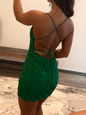 Sheath Spaghetti Straps Appliques Lace Short/Mini Tulle Homecoming Dress
