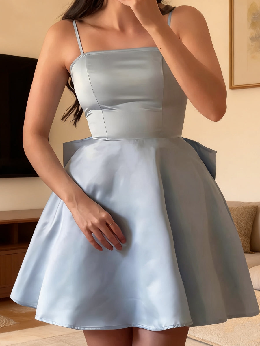 A-line Spaghetti Straps Bow Short/Mini Satin Corset Homecoming Dress