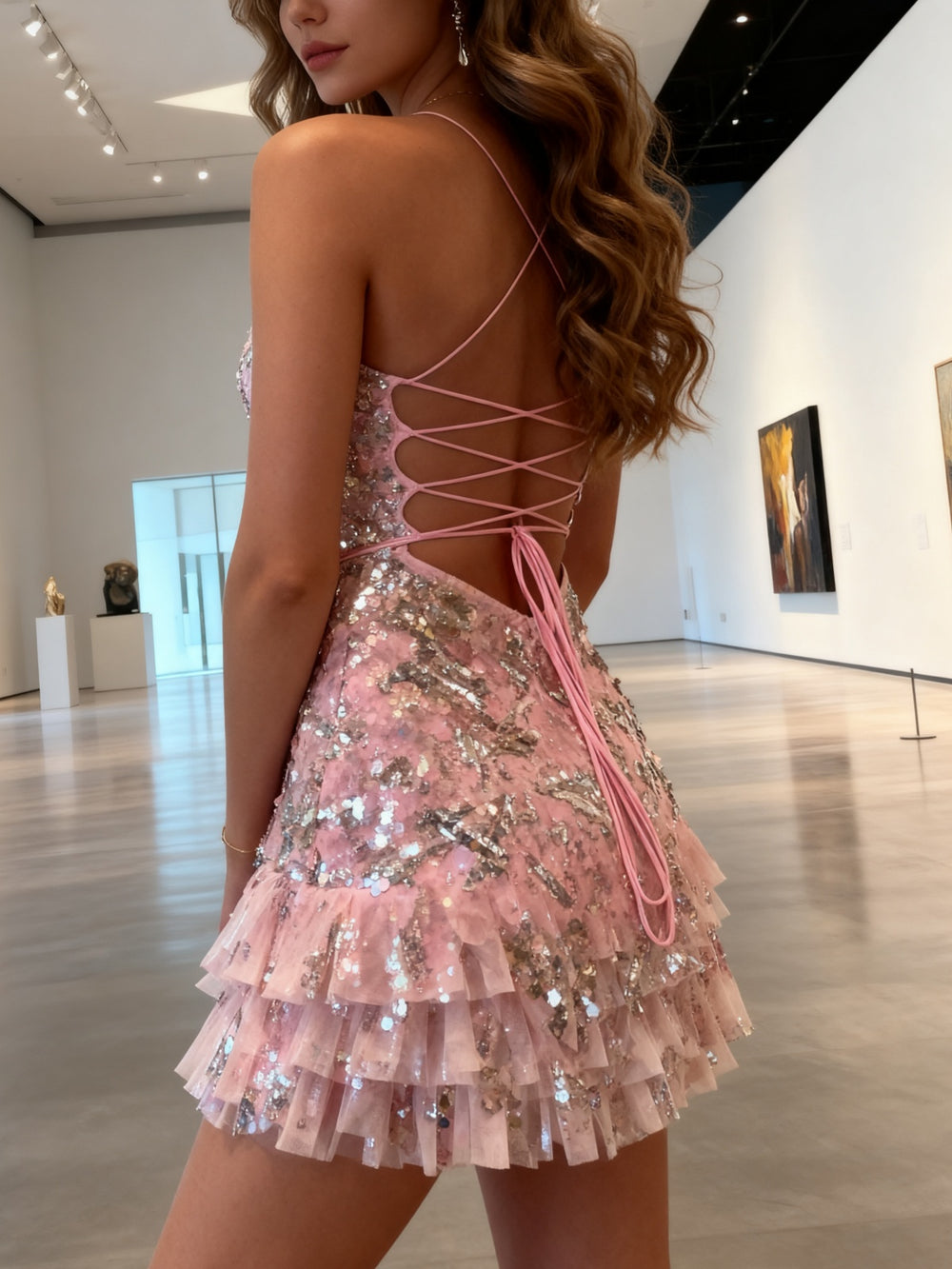 Sheath V-neck Appliques Lace Short/Mini Tulle Corset Homecoming Dress
