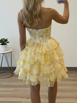 A-line Sweetheart Cascading Ruffles Short/Mini Corset Homecoming Dress