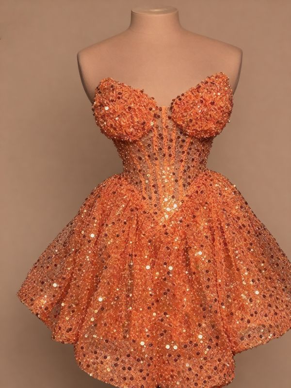 A-line Sweetheart Sequin Short/Mini Corset Homecoming Dress