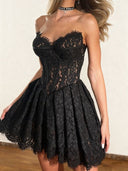 A-line Sweetheart Ruffles Short/Mini Lace Corset Homecoming Dress