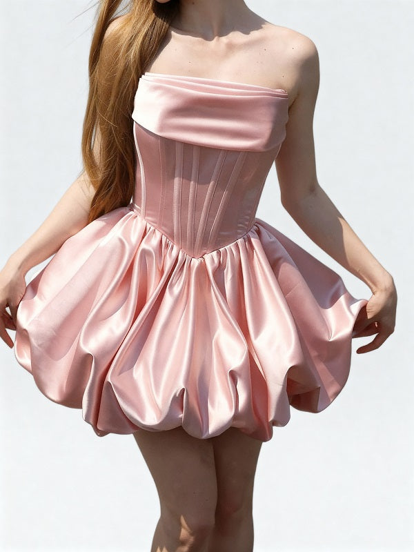 A-line Straight Ruffles Short/Mini Satin Corset Homecoming Dress