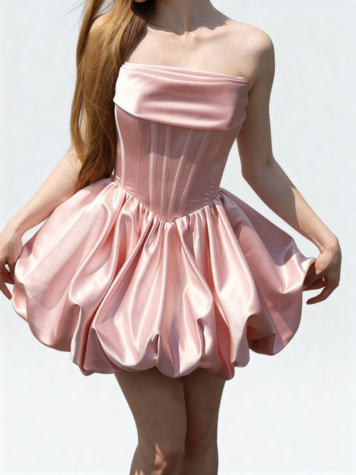 A-line Straight Ruffles Short/Mini Satin Corset Homecoming Dress