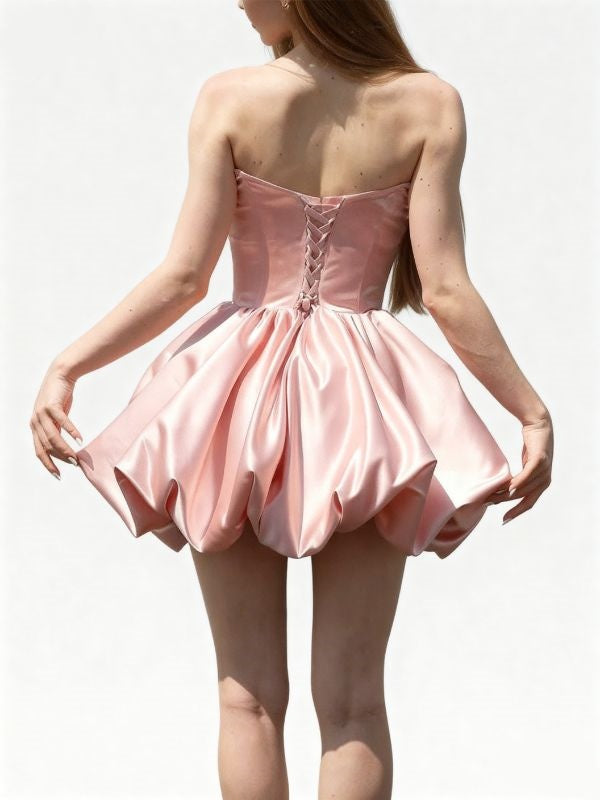 A-line Straight Ruffles Short/Mini Satin Corset Homecoming Dress
