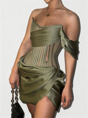 Sheath One-Shoulder Pleated Short/Mini Silk Like Satin Corset Homecoming Dress