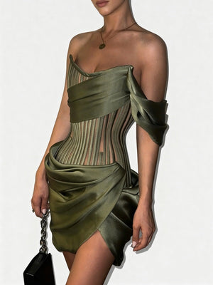 Sheath One-Shoulder Pleated Short/Mini Silk Like Satin Corset Homecoming Dress