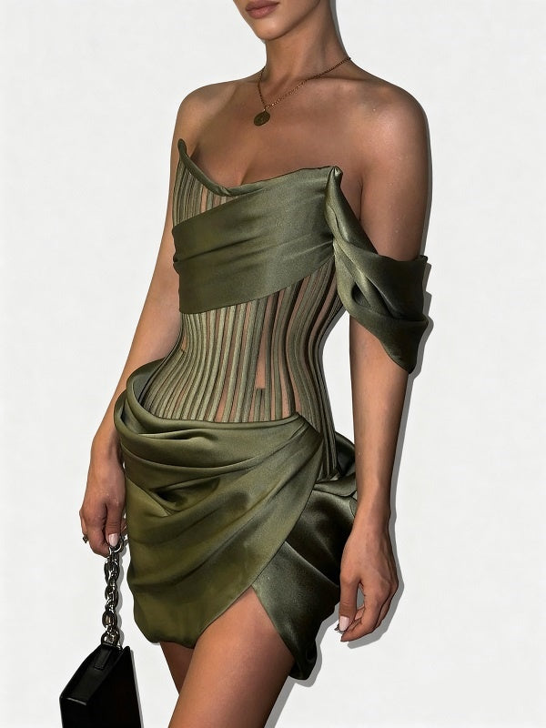 Sheath One-Shoulder Pleated Short/Mini Silk Like Satin Corset Homecoming Dress