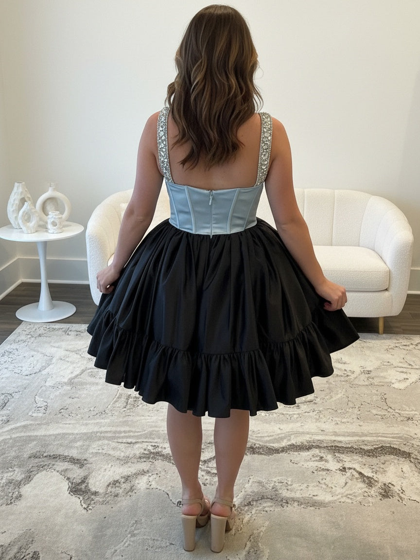 A-line Sweetheart Ruffles Short/Mini Taffeta Corset Homecoming Dress