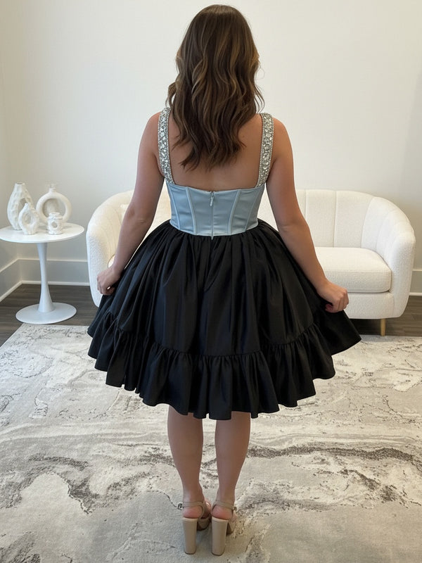 A-line Sweetheart Ruffles Short/Mini Taffeta Corset Homecoming Dress