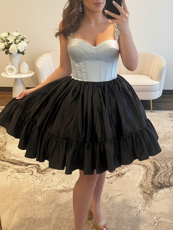 A-line Sweetheart Ruffles Short/Mini Taffeta Corset Homecoming Dress