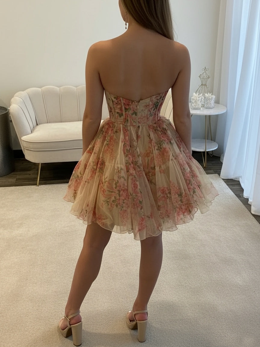 A-line Straight Ruffles Short/Mini Corset Homecoming Dress