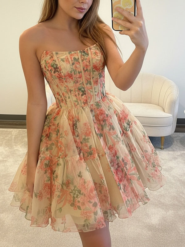 A-line Straight Ruffles Short/Mini Corset Homecoming Dress