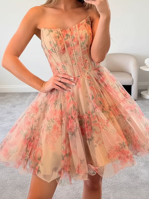 A-line Straight Ruffles Short/Mini Corset Homecoming Dress