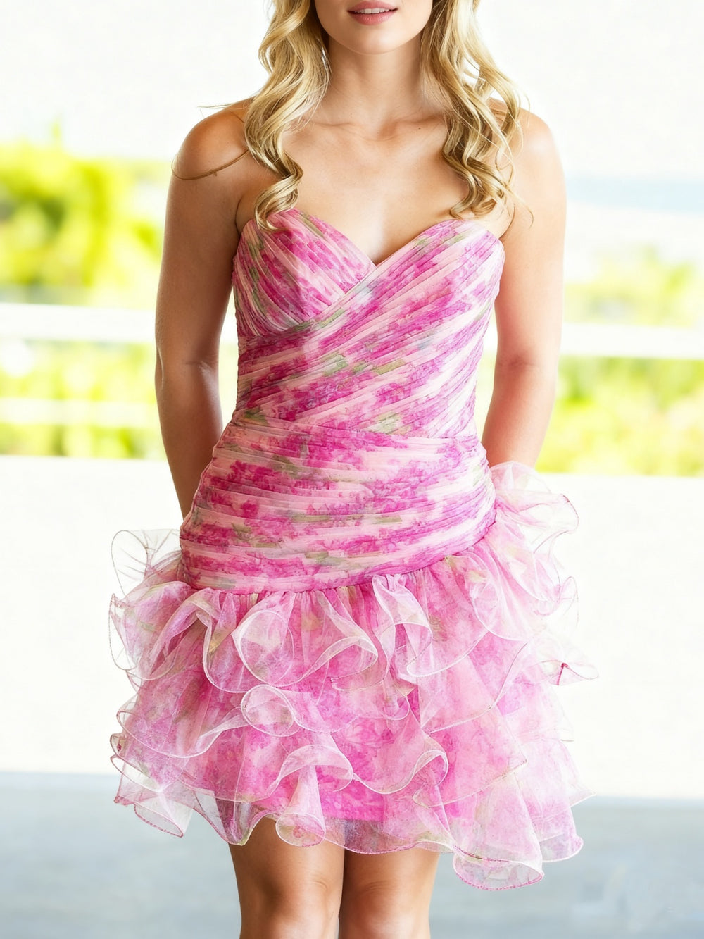 Sheath Sweetheart Cascading Ruffles Short/Mini Corset Homecoming Dress