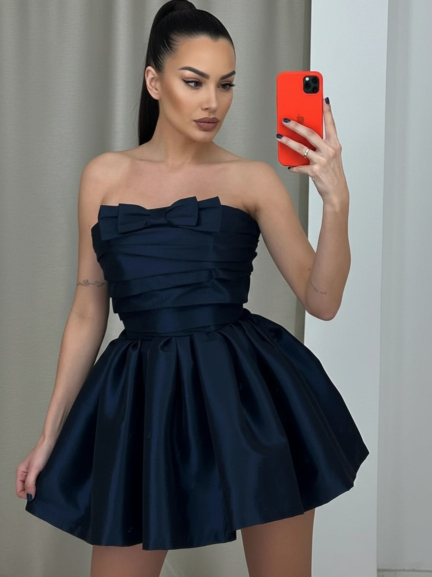 A-line Straight Pleated Short/Mini Satin Corset Homecoming Dress