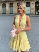 A-line Halter Appliques Lace Short/Mini Chiffon Homecoming Dress