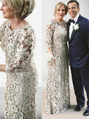 Sheath Scoop 3/4 Sleeves Appliques Lace Floor-Length Lace Mother of the Bride Dress