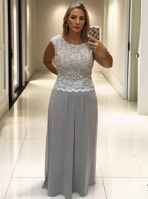 A-line Scoop Appliques Lace Floor-Length Chiffon Mother of the Bride Dress