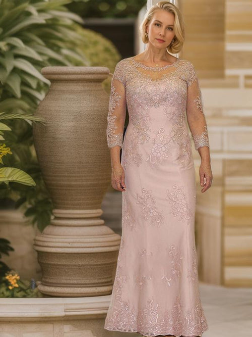Sheath Scoop Long Sleeves Appliques Lace Floor-Length Lace Mother of the Bride Dress