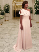 A-line One-Shoulder Bow Sweep Train Stretch Crepe Mother of the Bride Dress