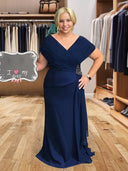 Sheath V-neck Ruffles Floor-Length Chiffon Mother of the Bride Dress