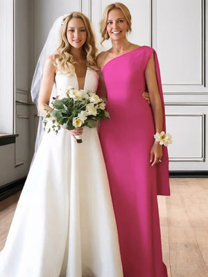 Sheath One-Shoulder Floor-Length Stretch Crepe Mother of the Bride Dress