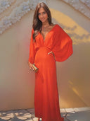 A-line V-neck Long Sleeves Floor-Length Chiffon Mother of the Bride Dress