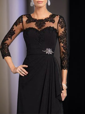 A-line Bateau 3/4 Sleeves Ruffles Floor-Length Chiffon Mother of the Bride Dress