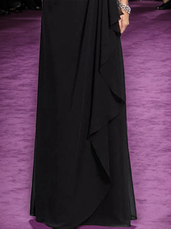 A-line Bateau 3/4 Sleeves Ruffles Floor-Length Chiffon Mother of the Bride Dress