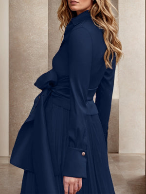 A-line V-neck Long Sleeves Bow Floor-Length Two Piece Chiffon Mother of the Bride Dress