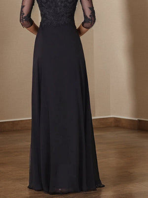 A-line V-neck 3/4 Sleeves Ruffles Floor-Length Chiffon Mother of the Bride Dress