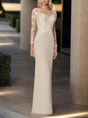 Sheath Scoop Long Sleeves Appliques Lace Floor-Length Chiffon Mother of the Bride Dress