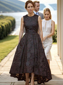 A-line Scoop Pleated Asymmetrical Lace Mother of the Bride Dress