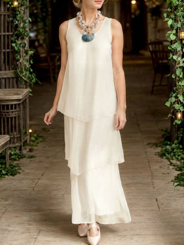 A-Line Scoop Sleeveless Cascading Ruffles Ankle-Length Chiffon Mother of the Bride Dress