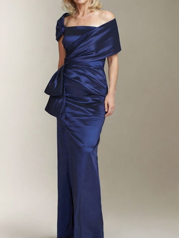 Sheath Square Pleated Floor-Length Silk like Satin Mother of the Bride Dress
