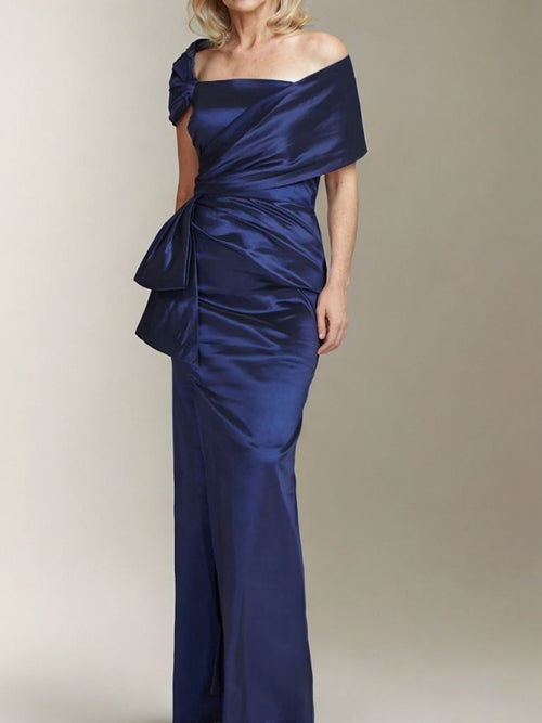 Sheath Square Pleated Floor-Length Silk like Satin Mother of the Bride Dress