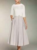 A-Line Scoop 1/2 Sleeves Tea-Length Satin Mother of the Bride Dress