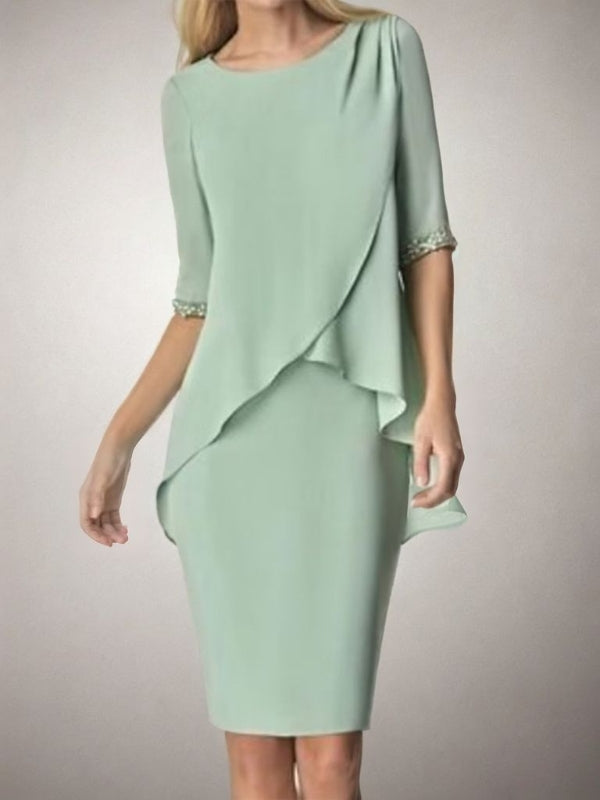 Sheath Scoop 1/2 Sleeves Short/Mini Chiffon Mother of the Bride Dress
