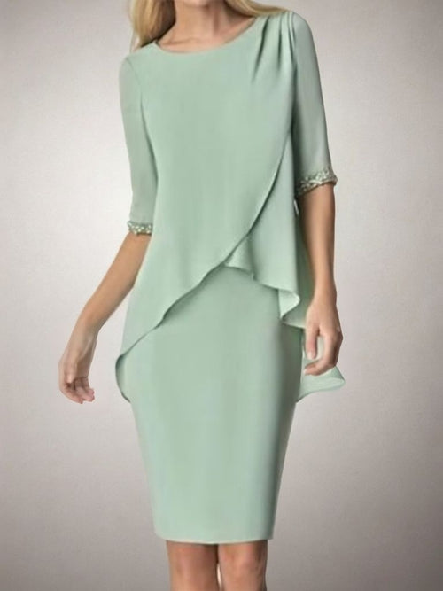 Sheath Scoop 1/2 Sleeves Short/Mini Chiffon Mother of the Bride Dress