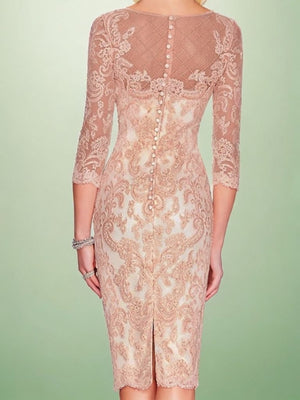 Sheath Scoop 3/4 Sleeves Appliques Lace Knee-Length Chiffon Mother of the Bride Dress