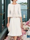 A-line Scoop Ruffles Tea-Length Chiffon Mother of the Bride Dress