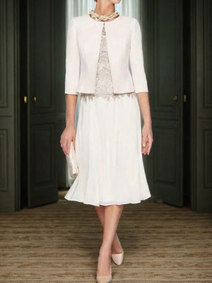 A-line Scoop Ruffles Tea-Length Chiffon Mother of the Bride Dress