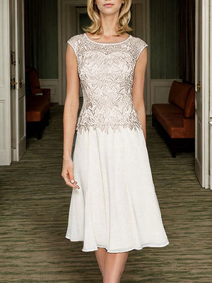 A-line Scoop Ruffles Tea-Length Chiffon Mother of the Bride Dress