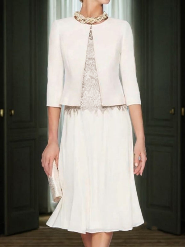 A-line Scoop Ruffles Tea-Length Chiffon Mother of the Bride Dress