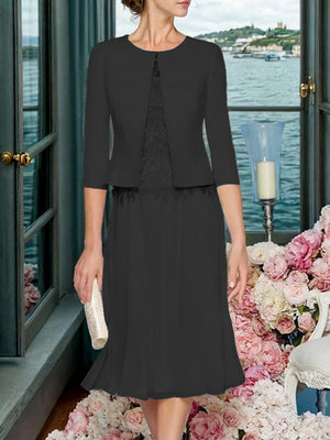 A-line Scoop Ruffles Tea-Length Chiffon Mother of the Bride Dress