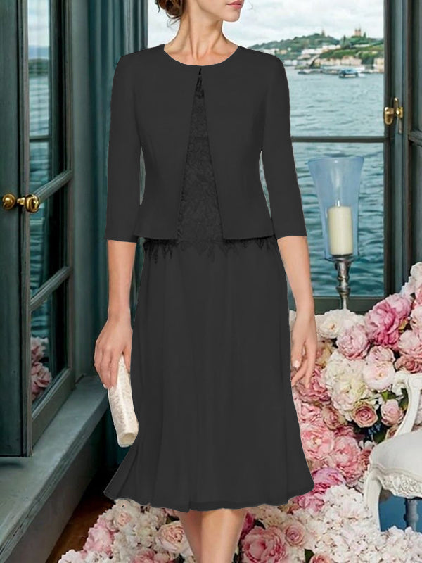 A-line Scoop Ruffles Tea-Length Chiffon Mother of the Bride Dress