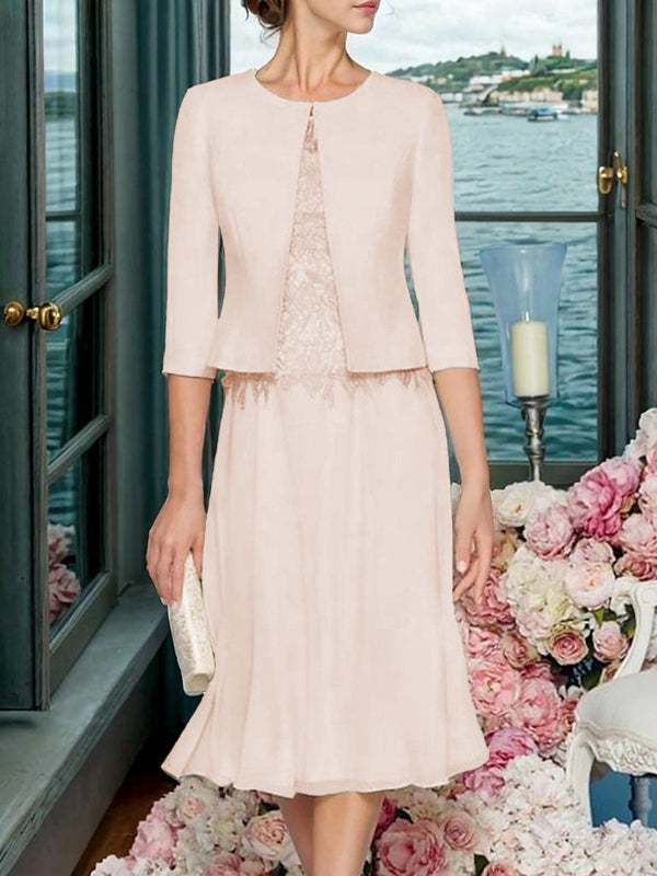 A-line Scoop Ruffles Tea-Length Chiffon Mother of the Bride Dress